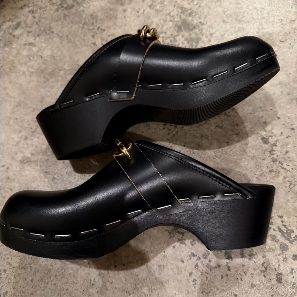 Saint Laurent Black Mules with Gold Chain Accent - Picture 3 of 5